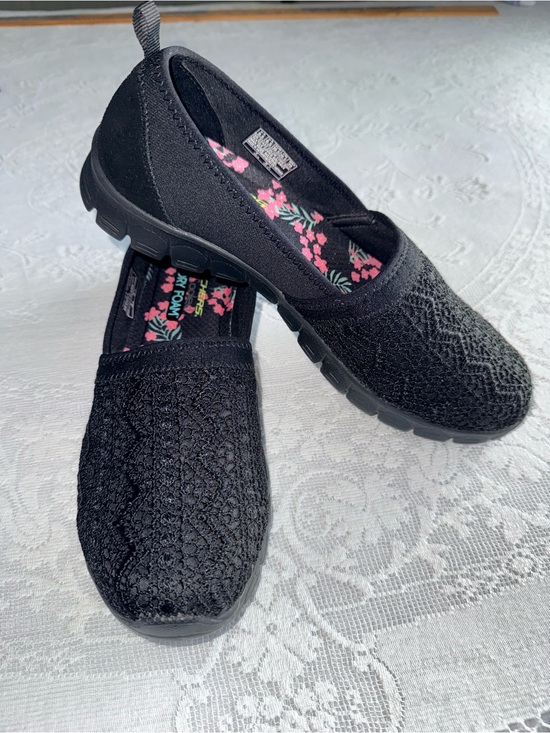 Skechers Shoes - Skechers Air-Cooled Memory Foam Black Lace Slip On Flats 23422 BBK Womens 9.5